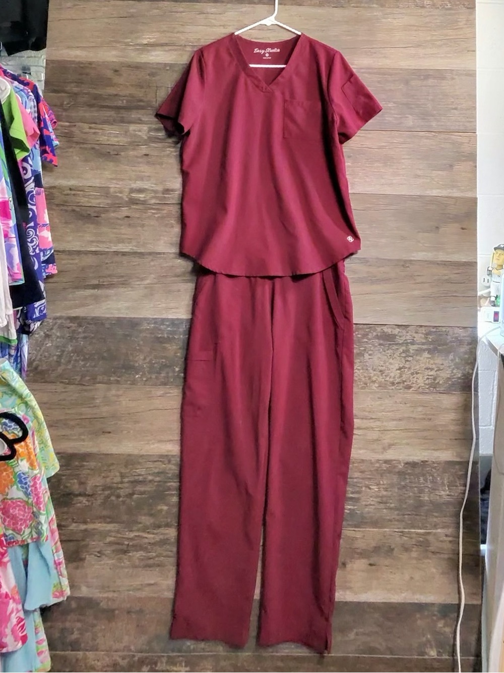 Easy Stretch Women's Burgundy V-Neck Scrub Top - Straight Leg Set